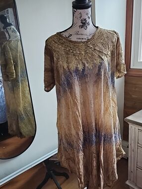 Asymmetrical Gold and Blue Women's Tunic Dress